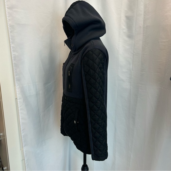 Oxygen navy blue black quilted fleece zippered hooded fall winter jacket - Picture 4 of 13
